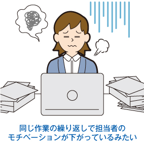 毎日パソコンに向かって同じ作業を繰り返しているので担当者のモチベーションが下がっているみたい